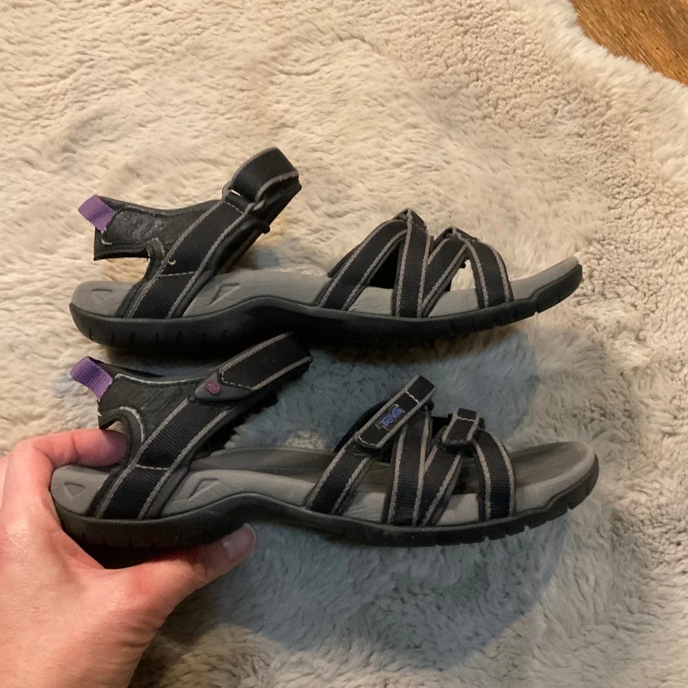 Teva Tierra Sport Sandals Size 8 Black‎ Gray Purple Accent Hiking Water Womens